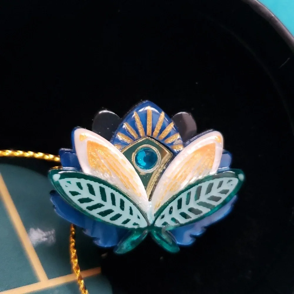 Erstwilder The Blue Lotus Ring. Medium, new in box. Art Deco. Egyptian Revival.